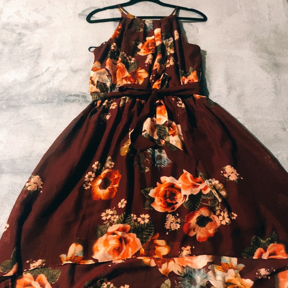 Burgundy floral flowy dress